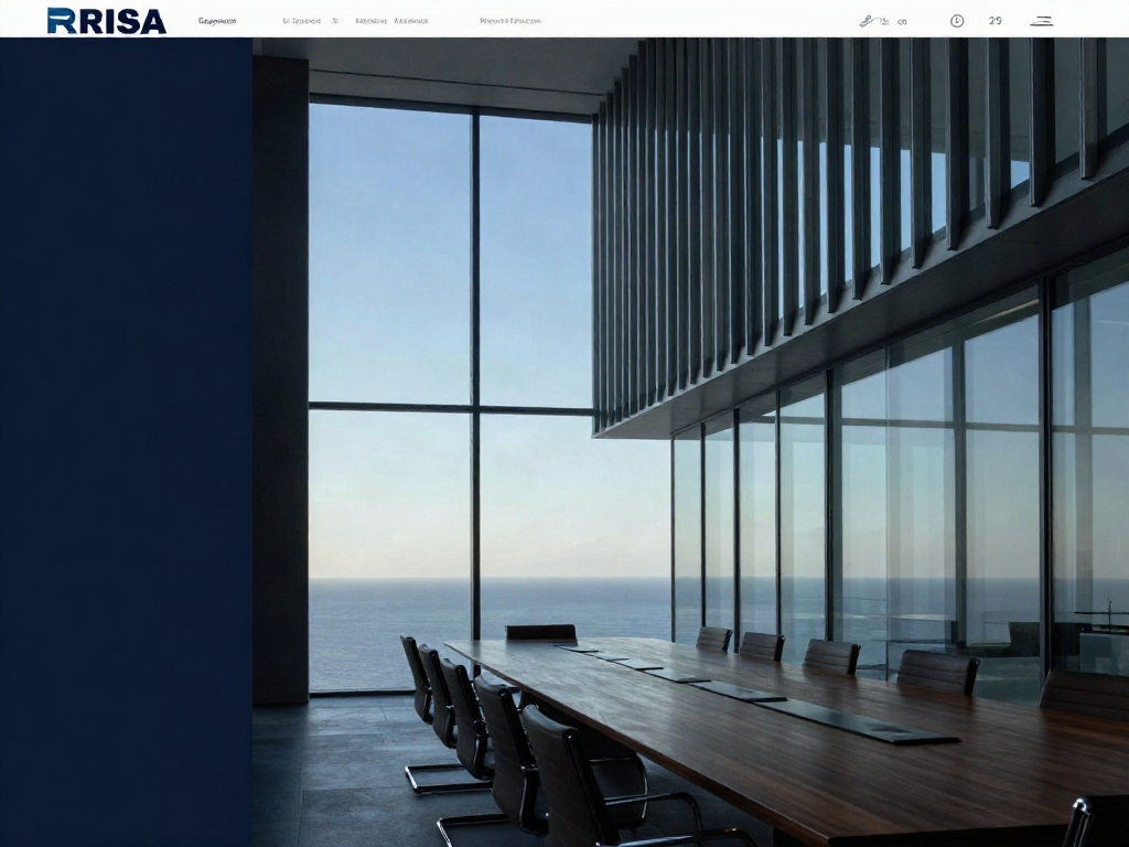 Contemporary executive boardroom overlooking the Adriatic horizon